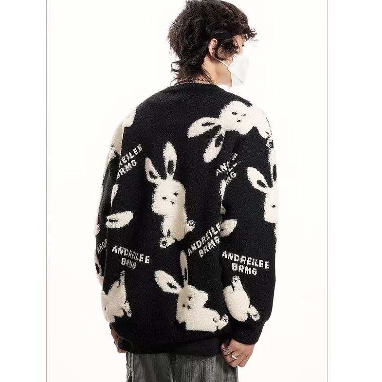 Áo Sweater Màu Đỏ In Hình Thỏ Phong Cách Trung Hoa Cho Cặp Đôi