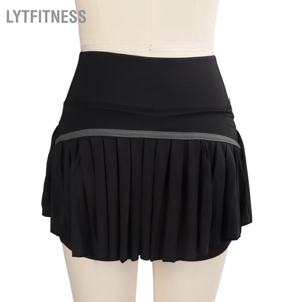 LYTFitness Quần vợt Váy xếp ly thoáng khí bên trong short thời trang Nữ màu đen thể thao với túi để chạy Yoga