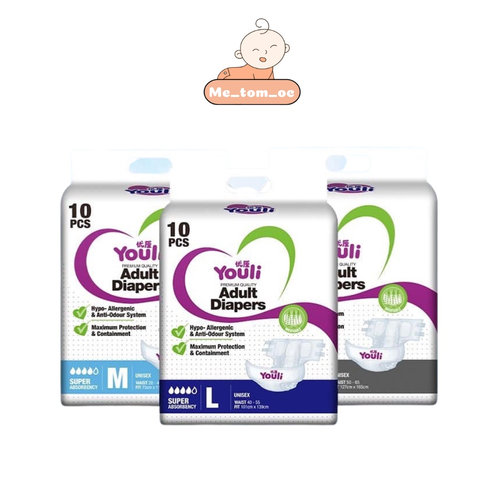 Tã/bỉm Quần và Dán người già Youli M10 (70-100cm) / L10 ( 100-139cm ) / XL10 ( 125-165cm )