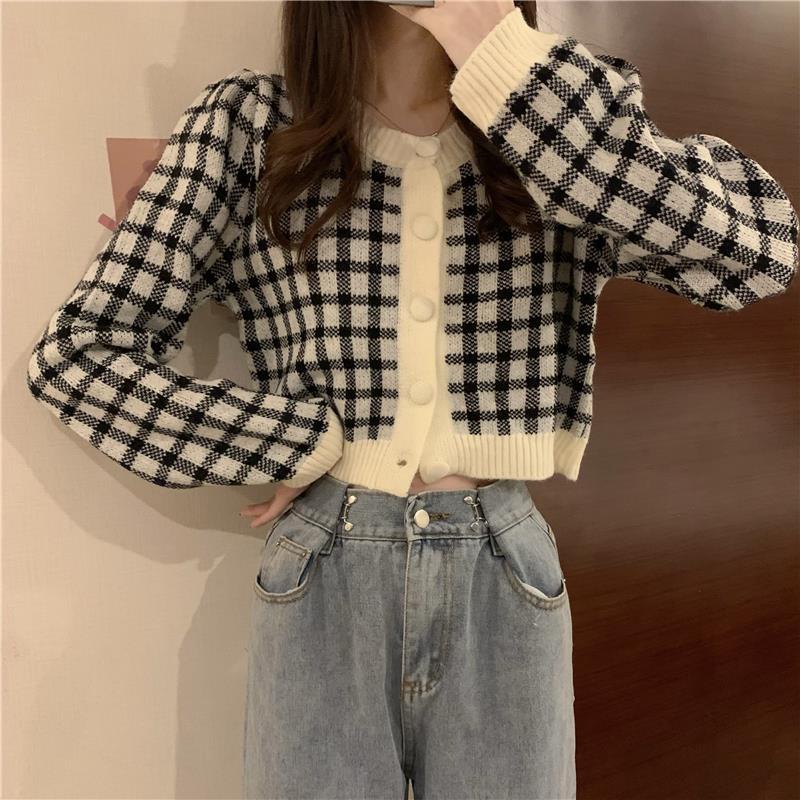 Áo Khoác Cardigan Dệt Kim Tay Dài Kẻ Sọc Dáng Ngắn Thời Trang Thu Đông 2022 Mới Cho Nữ