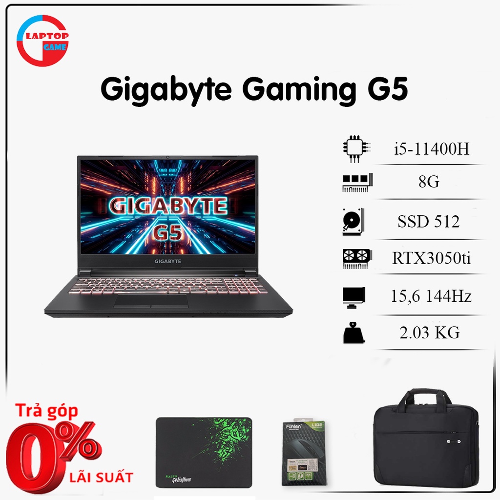 Laptop Gigabyte Gaming G5 MD 51US113SO Core i5 11400H 8Gb SSD 512Gb 15.6" FHD 144Hz RTX 3050Ti 4Gb