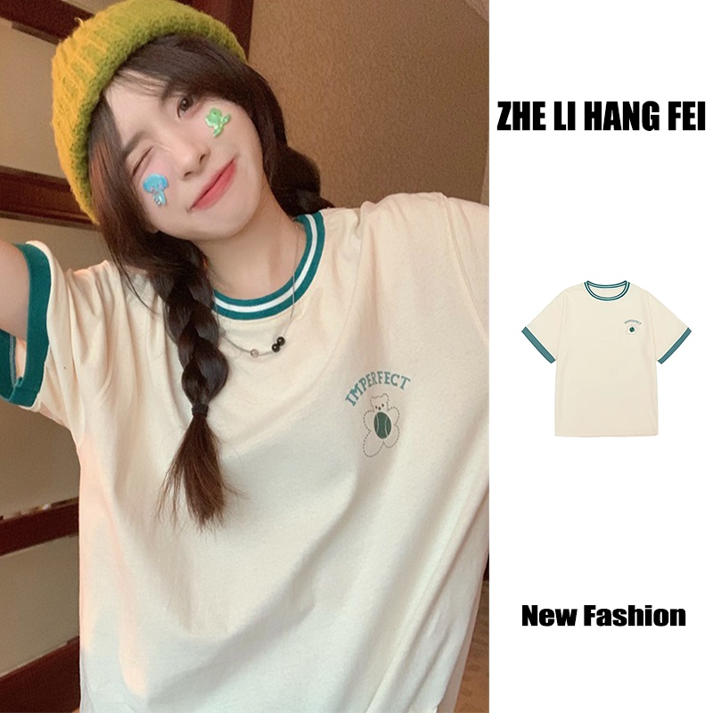Áo thun ZHELIHANGFEI tay ngắn dáng rộng in họa tiết thời trang mùa hè cho nữ