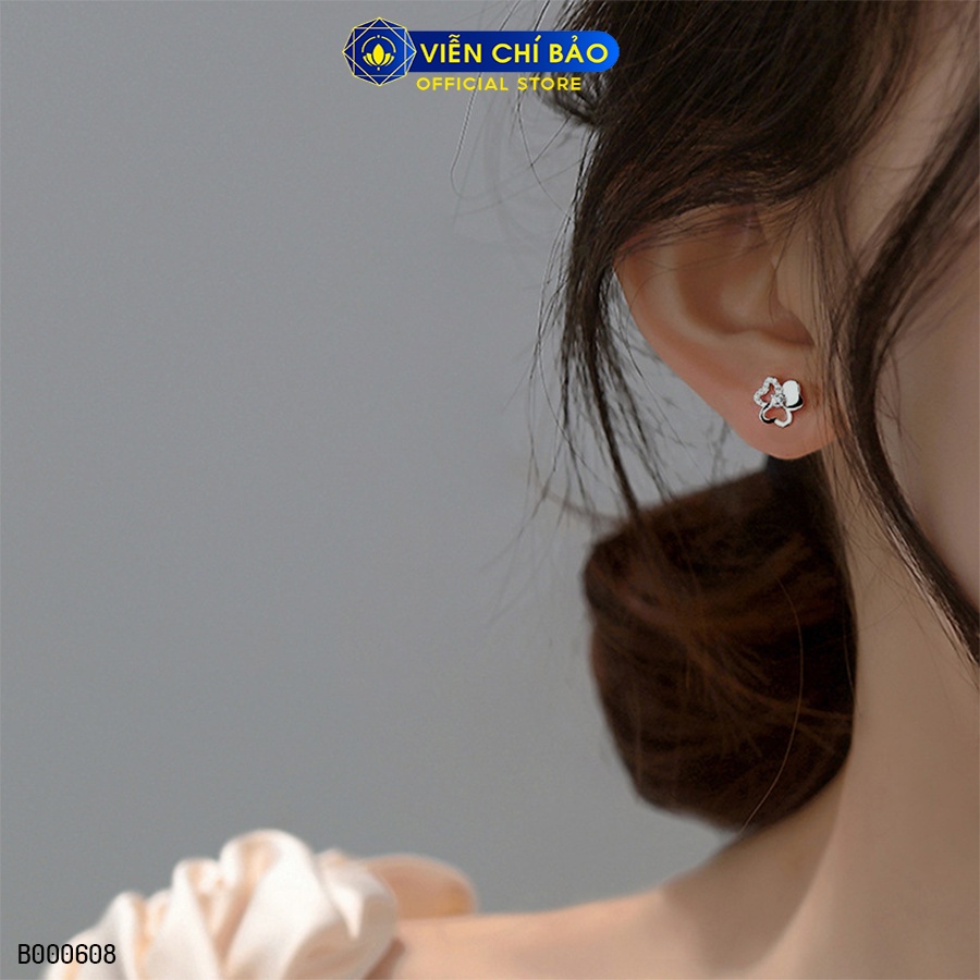 Bông tai bạc nữ cỏ 3 lá đính đá chất liệu bạc 925 thời trang phụ kiện trang sức Viễn Chí Bảo B000608