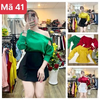 HÌNH THẬT 100% ÁO LỤA CAO CẤP TAY DÀI LỆCH VAI