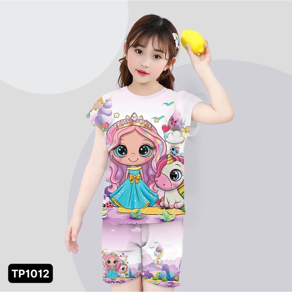 Quần áo bé gái chất Thun lạnh in 3D hình công chúa tóc hồng Kunkun Kid TP1012 - Quần áo trẻ em size đại từ 10-60kg