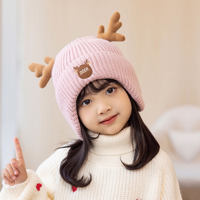 Mũ Len Beanie Sừng Tuần Lộc Dễ Thương Cho Bé