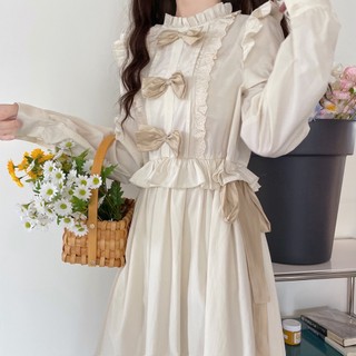 Đầm Công Chúa Tay Dài Đính Nơ Phong Cách Lolita Dễ Thương Ngọt Ngào Cho Nữ