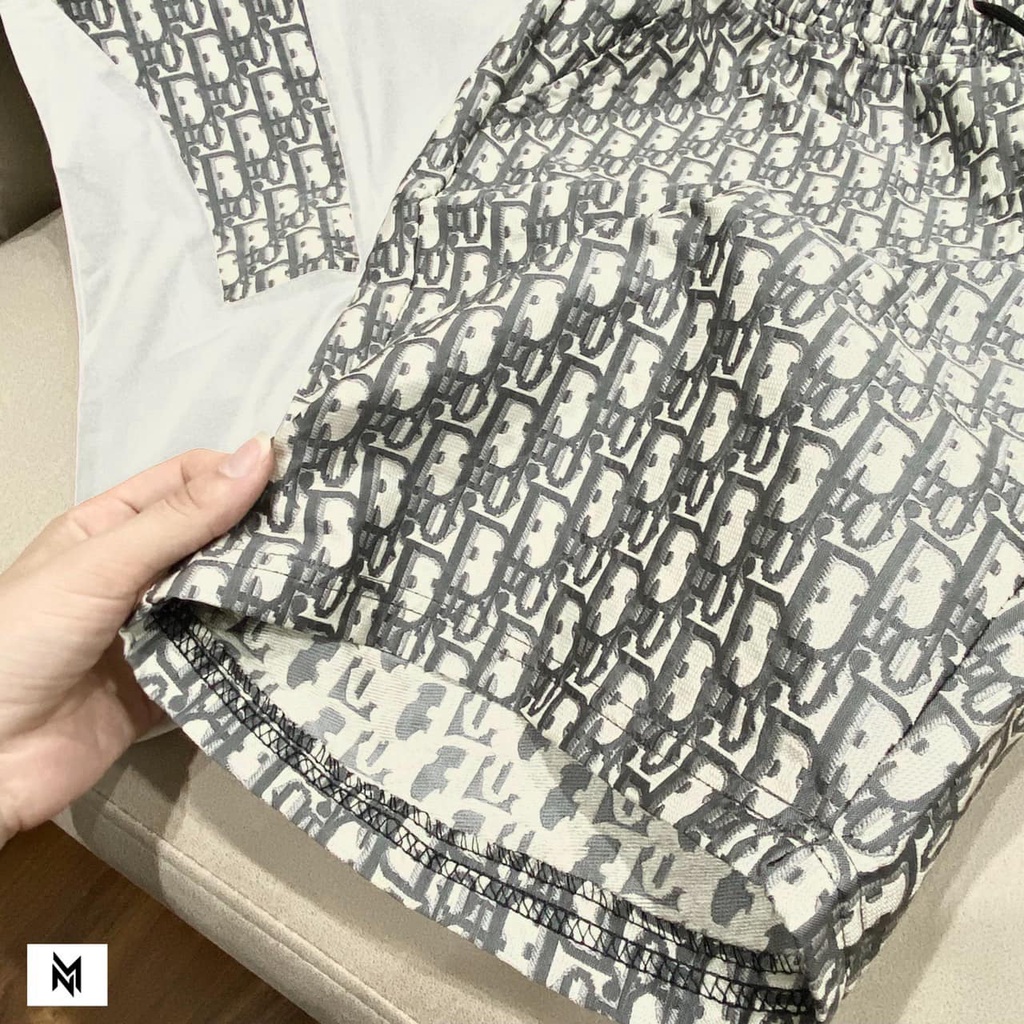 Bộ Phông Hè Cổ Tròn DIRO 2 Màu Phối Hoạt Tiết Thân Cá Tính, Cotton 100% Thoáng Khí Co Dãn