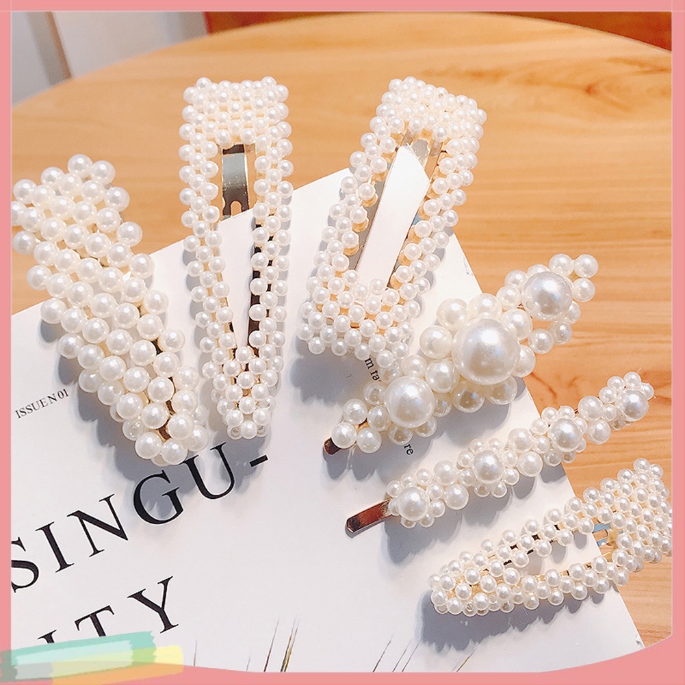 Kẹp tóc kim loại đính ngọc trai giả thời trang