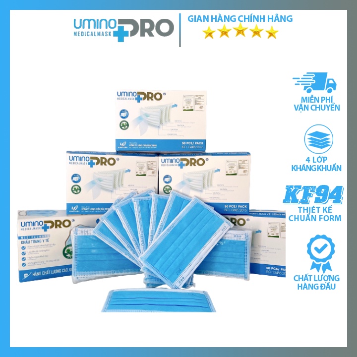 Combo 6 Hộp Khẩu Trang Y Tế 4 Lớp Umino Pro Màu Trắng