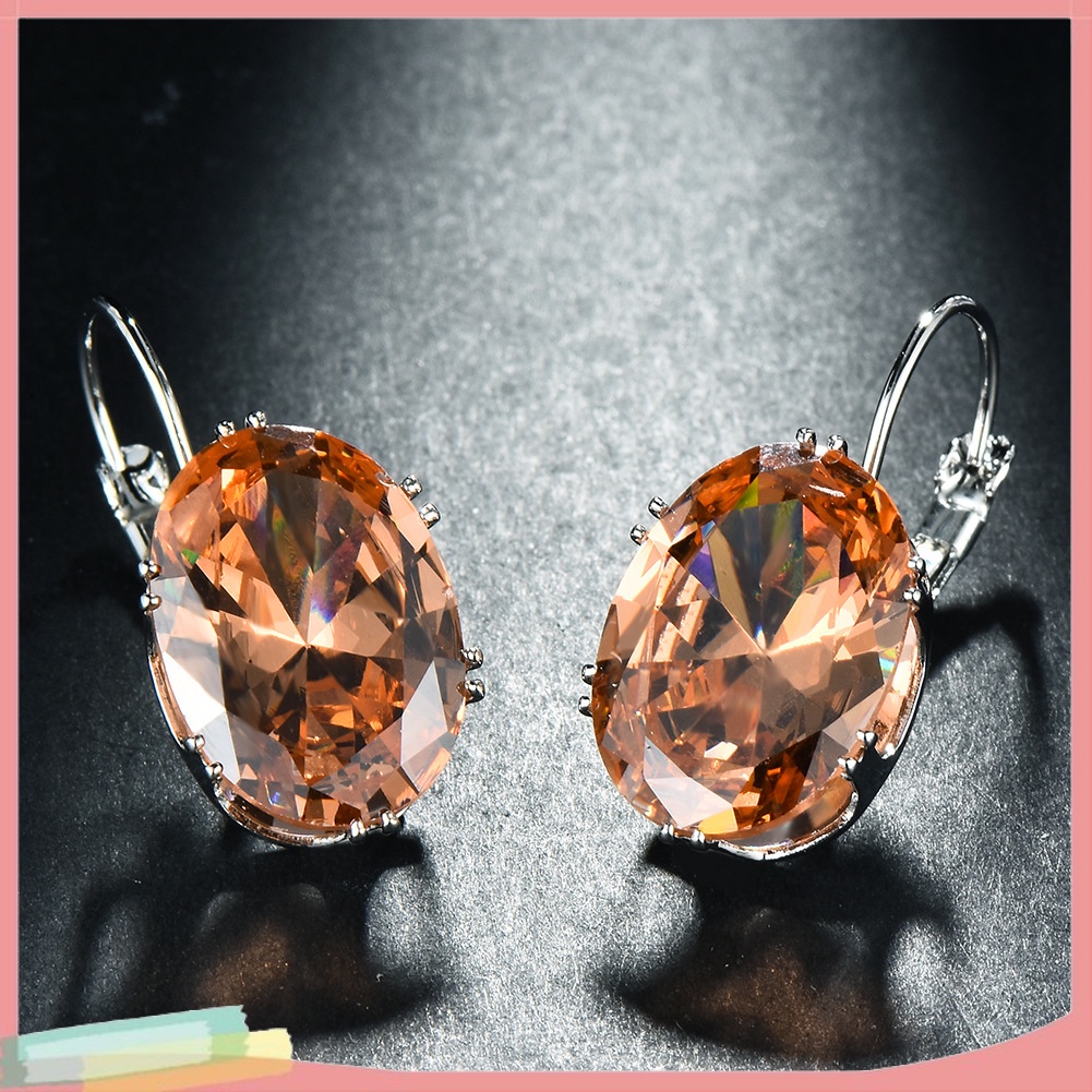 Đôi khuyên tai hình oval đính kim cương giả thời trang cho nữ