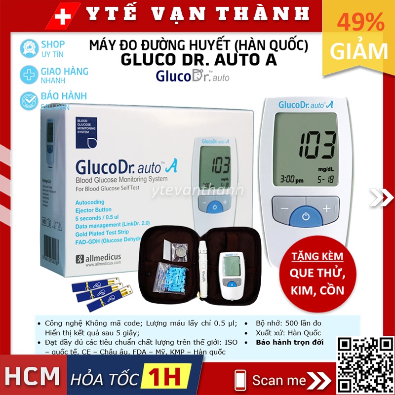 Máy Đo Đường Huyết Gluco Dr Auto A (+ 25 Que, 50 Kim, Cồn) -VT0586