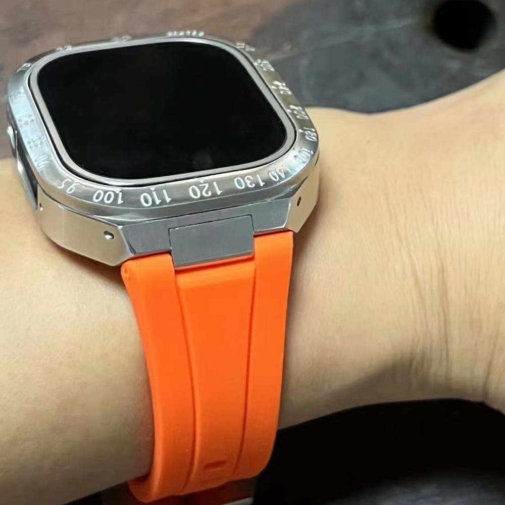 Khung Kim Loại Sang Trọng Cho + Set dây đeo silicon thích hợp cho Apple watch Ultra 49mm