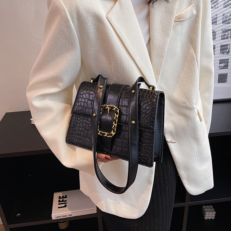 Túi đeo chéo IELGY hình vuông nhỏ vân da cá sấu phong cách retro thời trang cho nữ