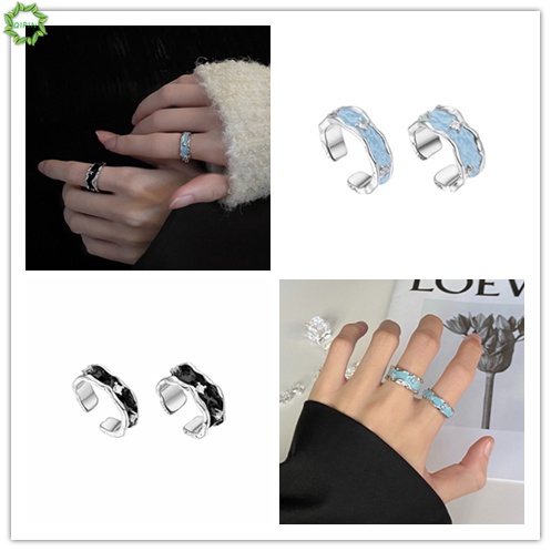 Nhẫn Cặp Dạng Mở Họa Tiết Đá Cẩm Thạch Phong Cách Punk Có Thể Điều Chỉnh