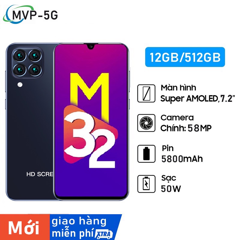 Hàng Chính Hãng Mới Điện Thoại Galaxy M32 Smartphone 7.2 Inch 12GB/512GB Android Full Màn Hình Điện Thoại 5G hp