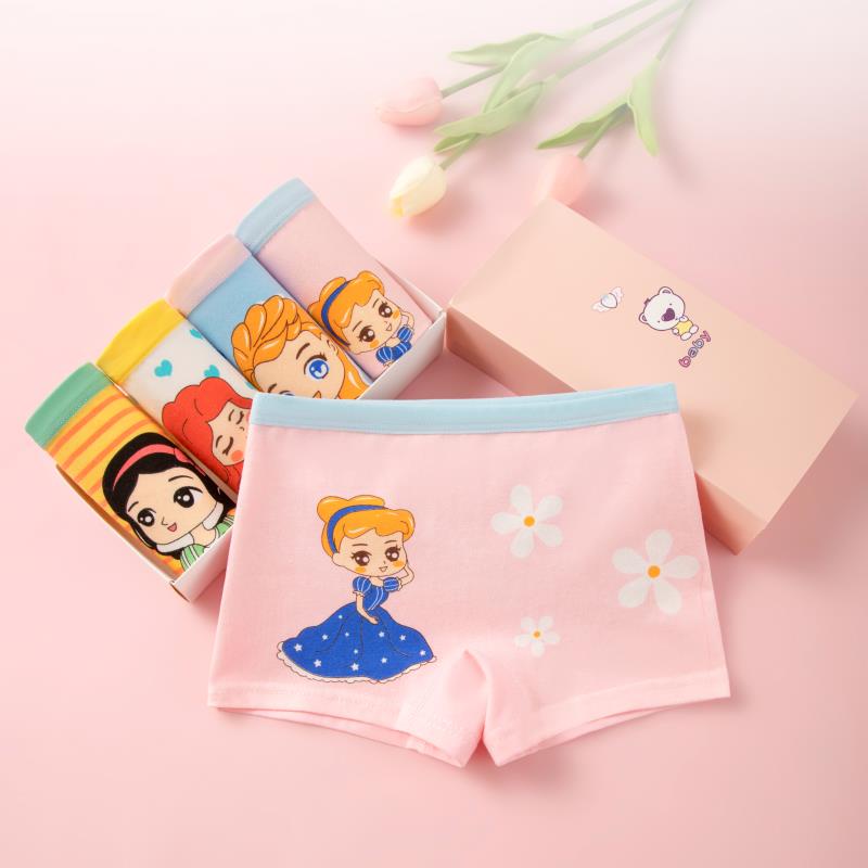 [T14 Hàng mới] Set 4 quần chíp đùi bé gái Maruka Fashion công chúa Disney đa màu sắc, quần đùi chip bé gái cotton