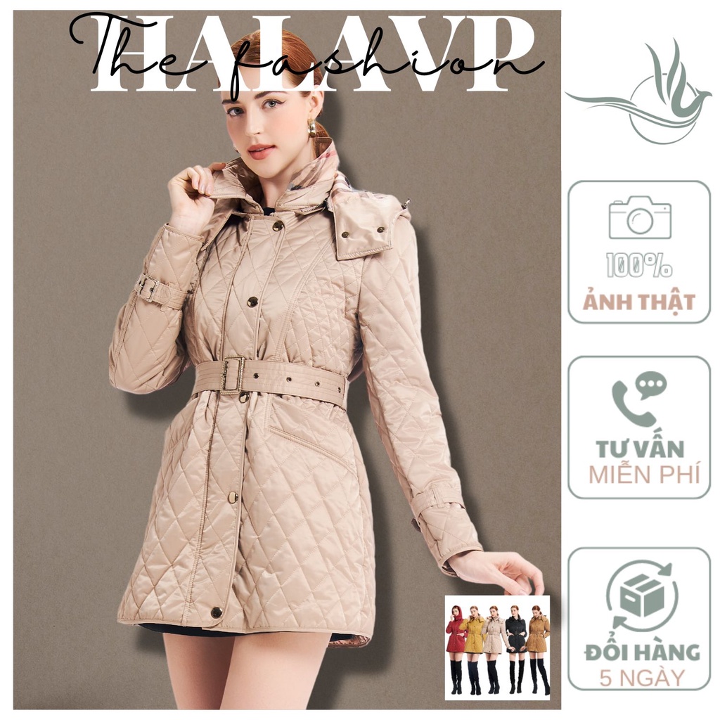 Áo phao trần trám BBR cao cấp dáng lỡ túi eo cổ bẻ mũ tháo rời form tôn dáng sang chảnh dạo phố mùa thu đông 2022