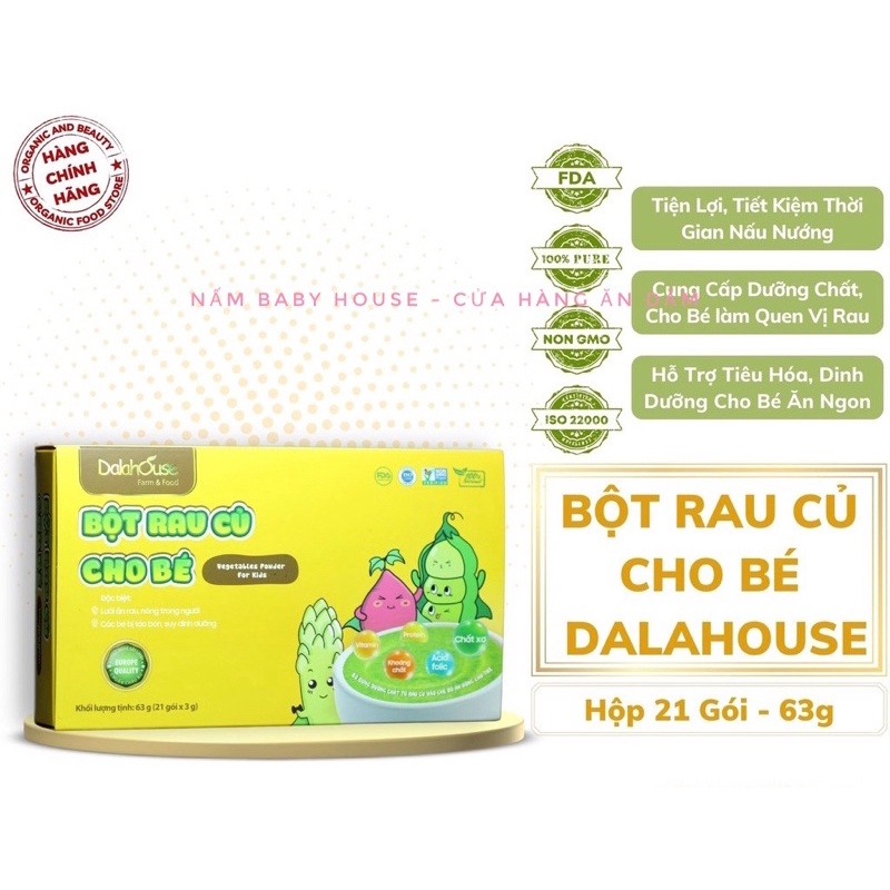 Bột rau củ Dalahouse cho bé ăn dặm vị cải xoăn, bó xôi, chùm ngây, bí đỏ, măng tây, khoai lang, đậu hà lan