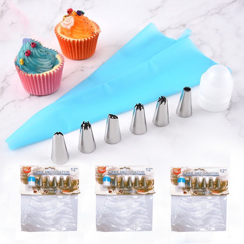 Đuôi Bắt Kem 5 Chi Tiết, Set 5 Đuôi Bắt Bông Kem Trang Trí Bánh Bằng Inox [Tặng Kèm Túi Bắt Kem]