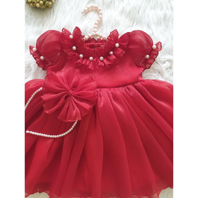 Váy công chúa bé gái tơ kèm cài đỏ 6kg đến 18kg