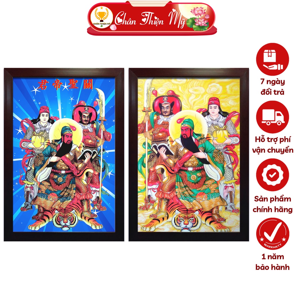 Tranh Thờ Quan Công Có Đèn CHÂN THIỆN MỸ, Treo Tường Trang Trí Bàn Thờ Cùng Tượng Quan Vũ CDQC-02