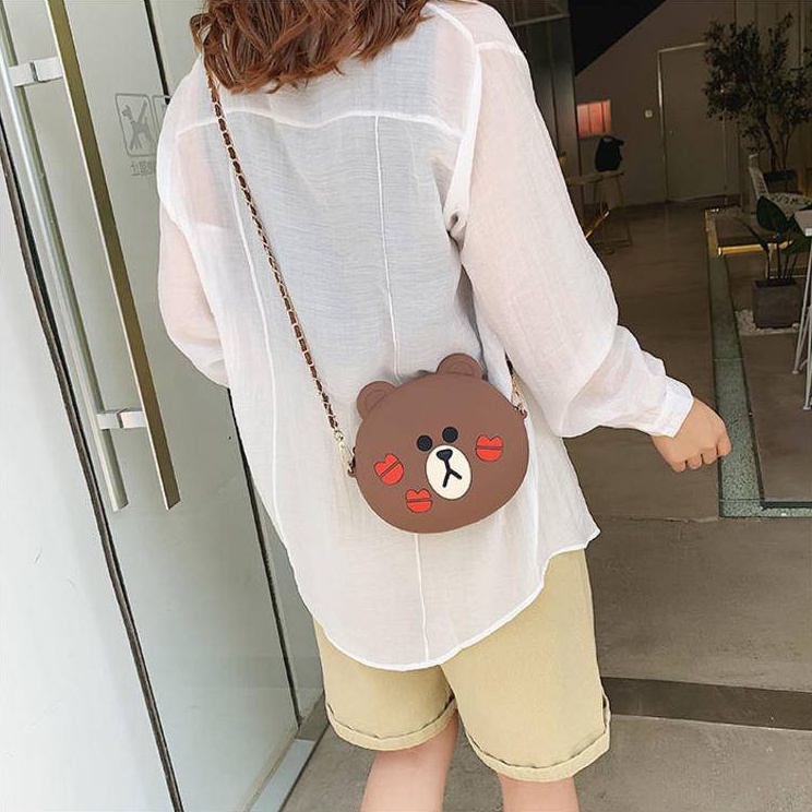 Doledo Túi Đeo Vai Đựng Điện Thoại / Tiền Xu Bằng Silicon Cỡ Lớn Hình Gấu Nâu Hoạt Hình Dễ Thương Cho Bé