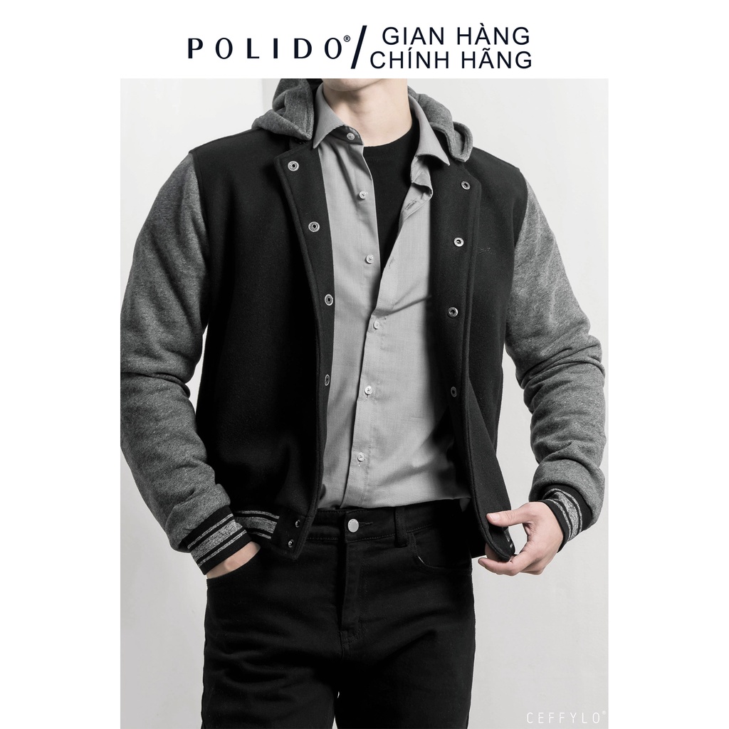 Áo Khoác Bomber Nam CEFFYLO Chất Dạ Phối Nỉ Màu Đen Xám Có Mũ Ấm Áp Chuẩn Style