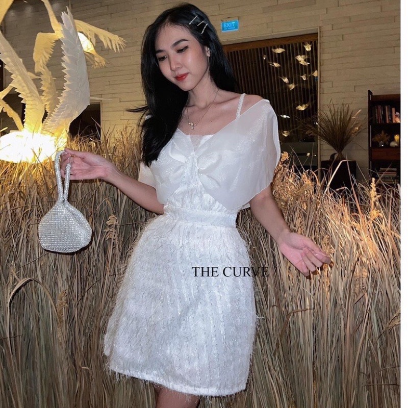 Đầm lông rớt vai