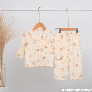 Pijama bé trai bé gái dài tay mặc ngủ điều hòa vải xô muslin áo lá - ảnh sản phẩm 2