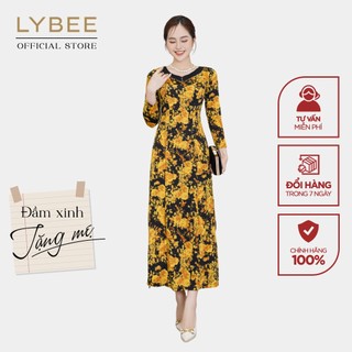 Đầm trung niên dáng xòe LYBEE LV815 thời trang thiết kế cho bà cho mẹ chất thun lụa sữa co giãn cao cấp