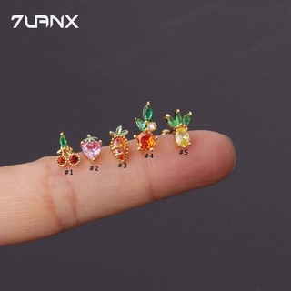 7uanX 1 Đôi Bông Tai Bằng Thép Không Gỉ Đính Đá Zircon Màu Sắc Thời Trang 20G
