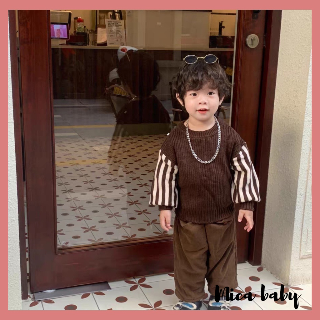 Áo len cho bé kiểu dáng cổ tròn tay sọc dọc phong cách Hàn Quốc cá tính cho bé QA67 Mica baby