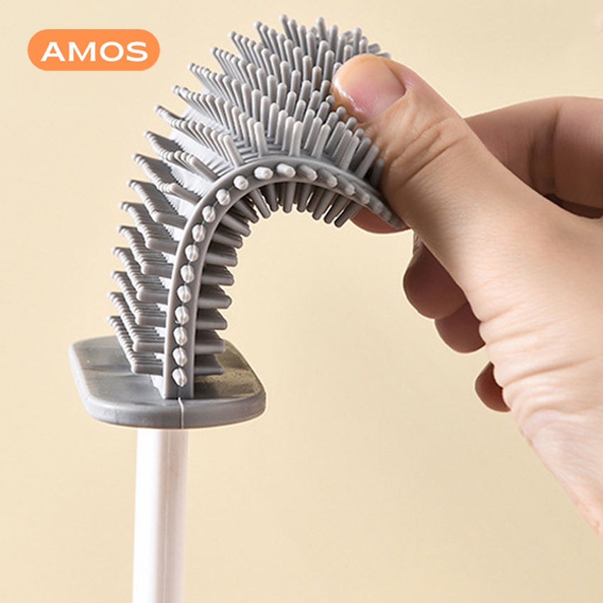 Bộ cọ toilet chà bồn cầu AMOS 3 món có khay đựng chất liệu bàn chải vệ sinh silicon mềm mại