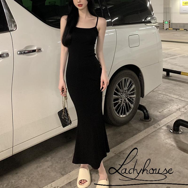 Đầm Dài Hai Dây Mỏng Màu Trơn Thời Trang Xuân Hè Dành Cho Nữ