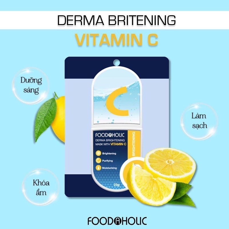Hộp 10 miếng Mặt nạ dưỡng trắng mờ thâm chiết xuất Vitamin C Foodaholic Derma Brightening Mask 23g