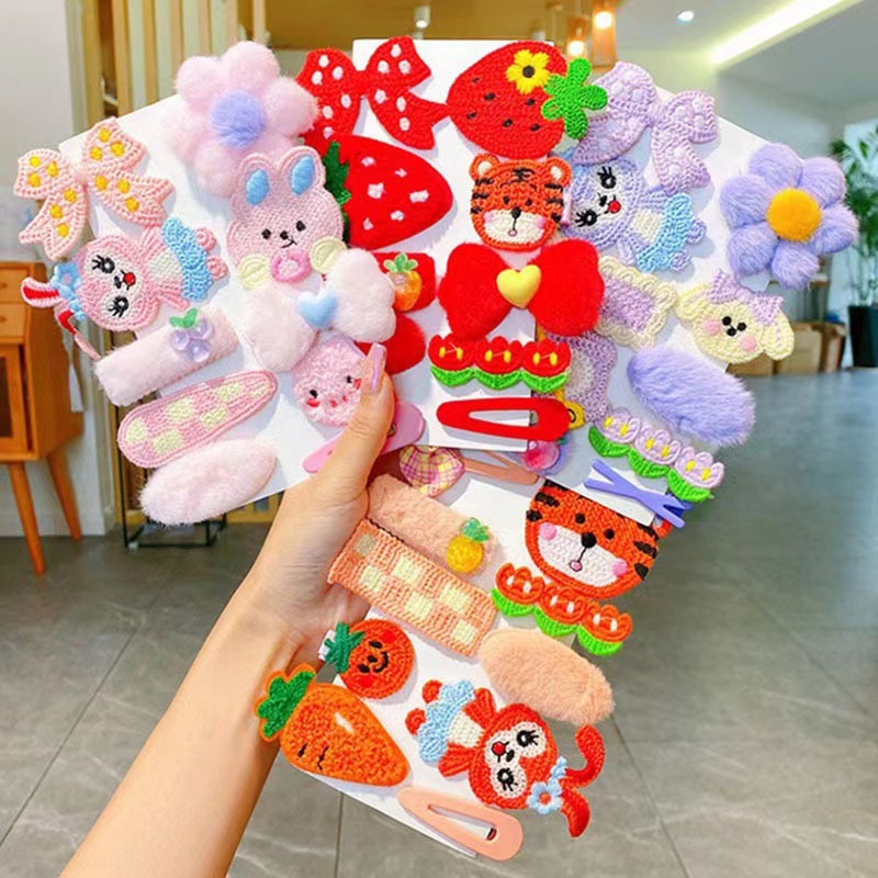 Set 10 Kẹp Tóc Đính Nơ / Gấu Bông Dễ Thương Cho Bé Gái