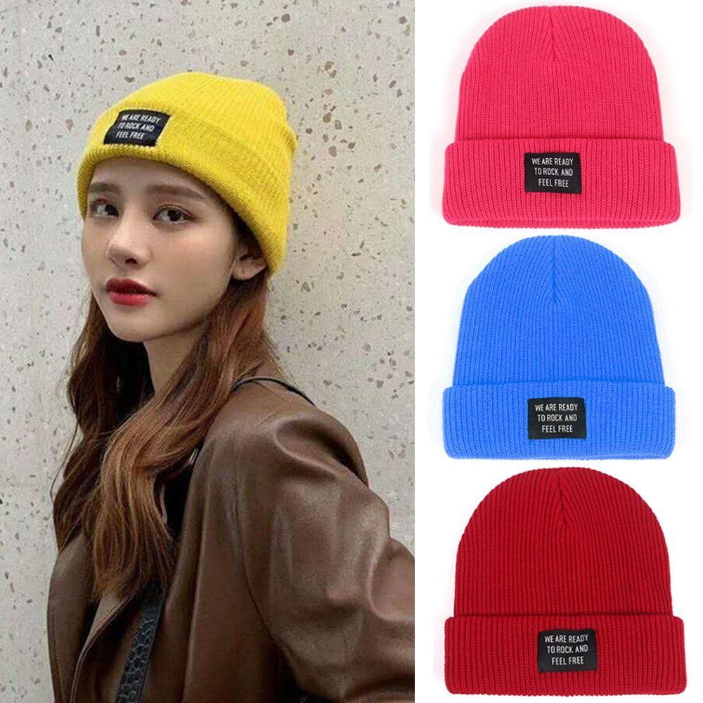 Mũ Beanie Dệt Kim Màu Trơn Dễ Thương Cho Nữ