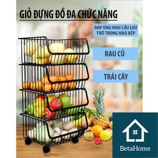 Kệ đa năng, kệ để đồ có bánh xe, kệ sắt 4 tầng di chuyển dễ dàng, kệ sắt sơn tĩnh điện chắc chắn B047