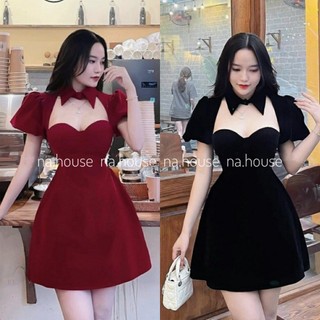 ĐẦM XÒE CỔ SƠ MI HỞ NGỰC ĐI CHƠI DỰ TIỆC NAHOUSE VÁY NHUNG CỨNG CÚP NGỰC THIẾT KẾ ĐẸP VÀ SANG TRỌNG HAI MÀU ĐEN VÀ ĐỎ