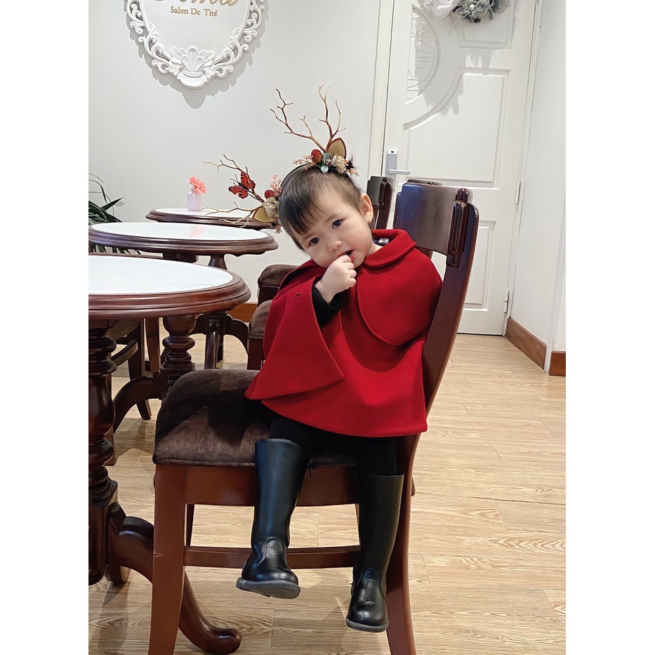 Áo dạ choàng đỏ 2 lớp bé gái thời trang đáng yêu ấm áp chất dạ dày dặn fullsize