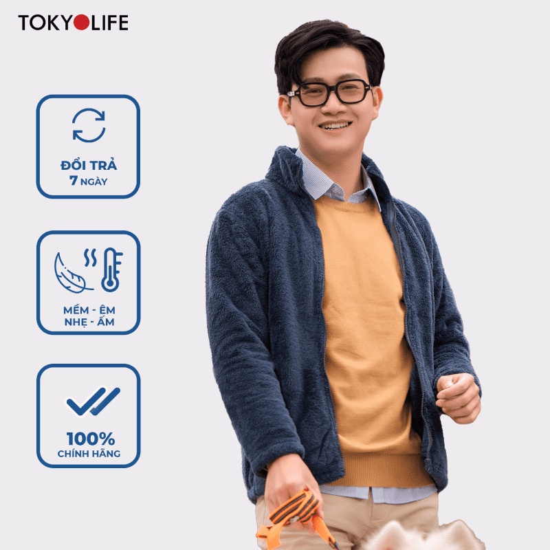 [KHÔNG MŨ] Áo khoác lông cừu nam nhân tạo cổ cao dài tay mềm mịn, giữ ấm TOKYOLIFE L2/I7FLJ501L và L1/I7FLJ501L