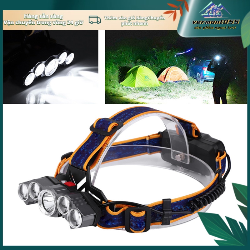 Có thể bán buôn 20000lm Ngoài trời Chống thấm nước Năm đèn LED Đèn pha USB Sạc Cắm trại Chạy câu cá Vermont055 Hàng giao ngay