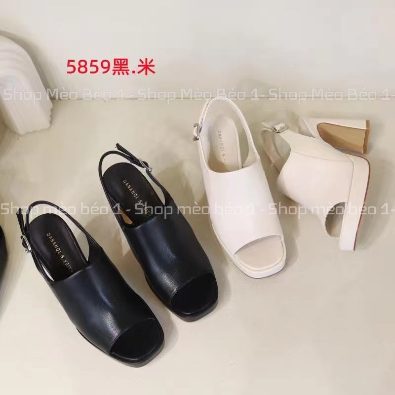 Sandal quai ngang bản to da thật gót trụ fullbox hàng quảng châu cao cấp