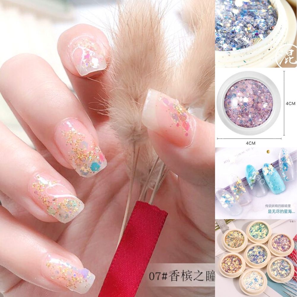 Nhũ kim tuyến vảy cá nail trang trí móng 8 màu NGHI THẢO