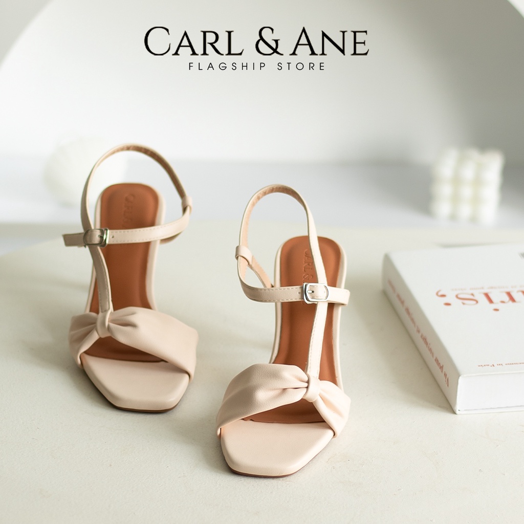 Carl & Ane - Giày cao gót nhọn hỡ mũi quai nơ phối dây cao màu trắng - CS017