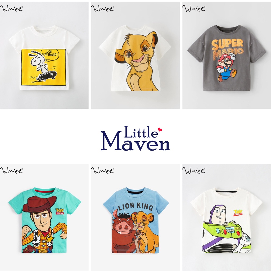 BST áo hè cotton hoạt hình 01 cho bé trai 2-8 tuổi - Little Maven Official Store