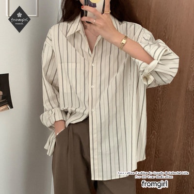 Áo Sơ Mi Dài Tay Dáng Rộng Họa Tiết Kẻ Sọc Thời Trang Xuân Thu 2023 Cho Nữ