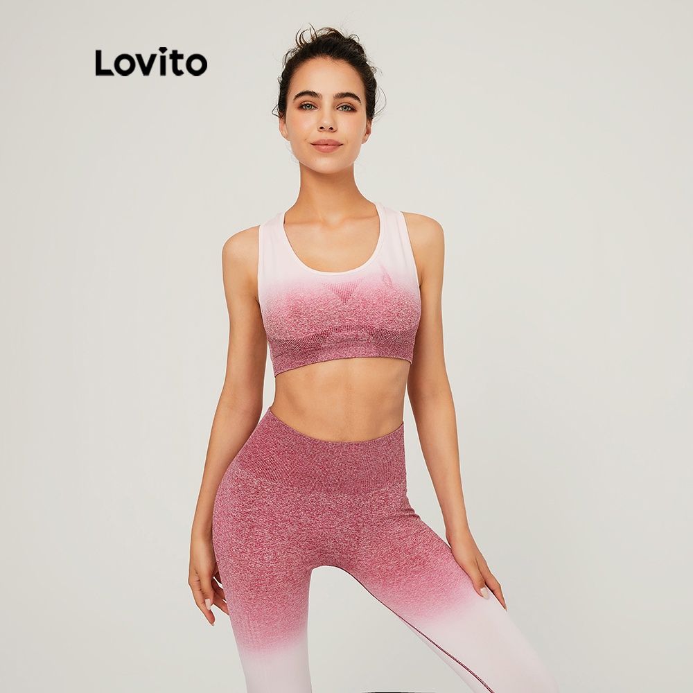 Áo ngực thể thao Lovito không gọng không đường may ôm dáng thoáng khí thấm hút mồ hôi L03114 màu đỏ gradient