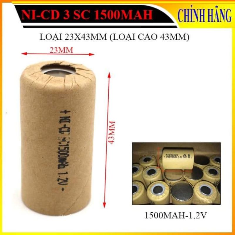 Pin Ni-CD 3 SC 1500mAh 1,2V, Pin Nikel Cadium (loại 43×23mm)